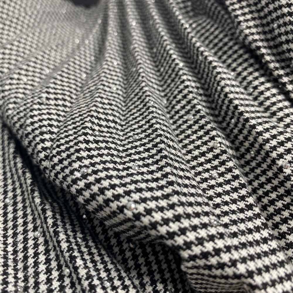 Nine West Womens XL Pleated Houndstooth Skirt Black White Rhinestone Shimmer New - Picture 9 of 10